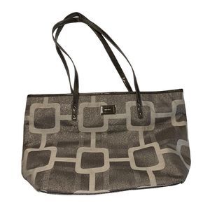 Nine West Brown Square Print Shoulder Tote Bag